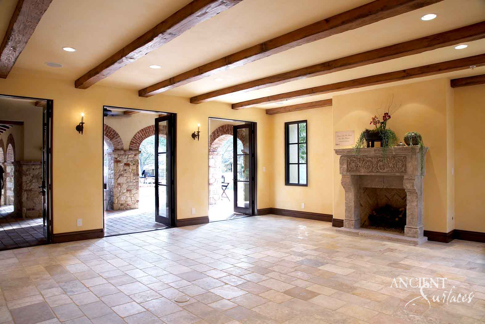Arcane reclaimed stone floor showing centuries of natural wear and patina