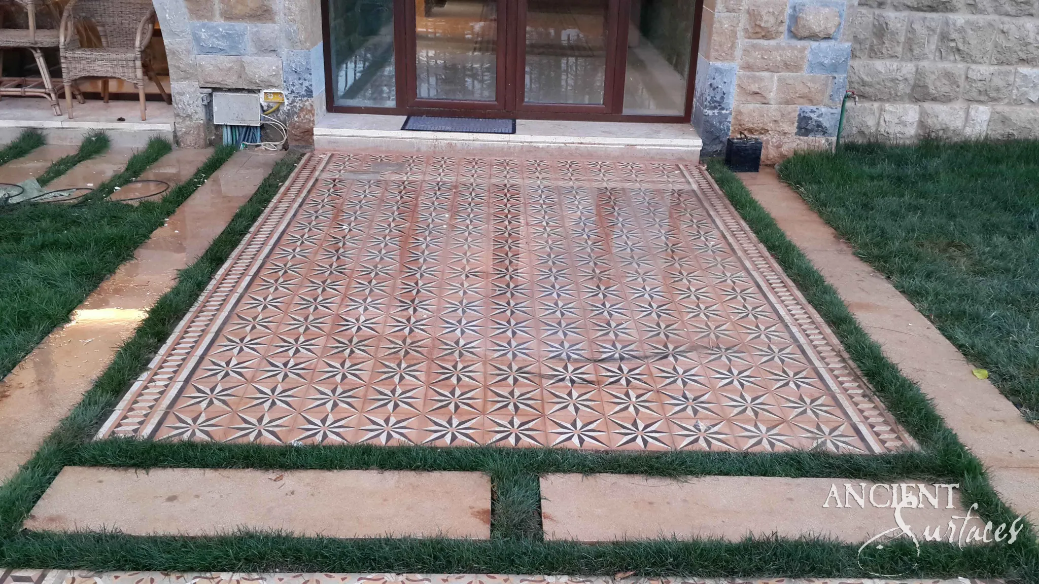 Antique cement tiles with historic geometric patterns