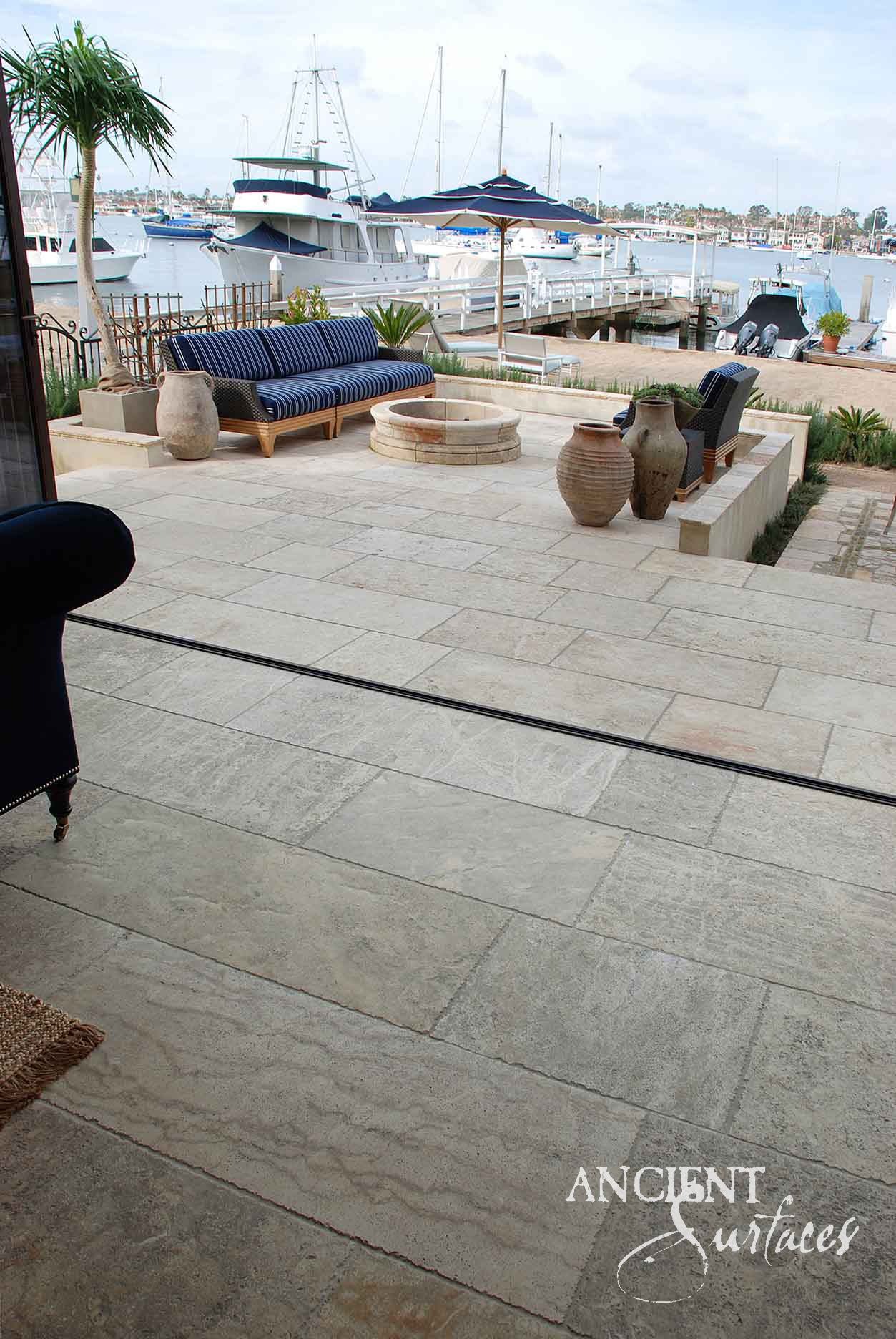 Antique limestone plank flooring by Ancient Surfaces